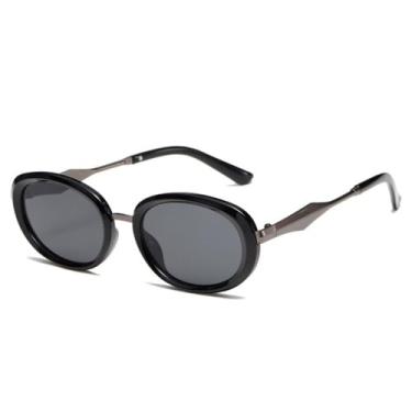 Imagem de Óculos de Sol Vintage Femininos Ovais, Lentes Degradê, Proteção UV400, Estilo Punk, Estampa de Leopardo Azul, Preto e Cinza Chumbo, 1