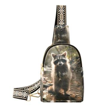 Imagem de CEBUGI Bolsa tiracolo feminina Raccoon pequena de couro, pochete transversal para trilhas, viagens ao ar livre