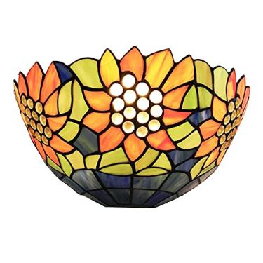 Imagem de Aplique de parede estilo Tiffany com girassol, luminária de parede pastoral com 1 lâmpada em vitral, luminária de parede vintage para cabeceira de cama, ideal para quarto, corredor e varanda