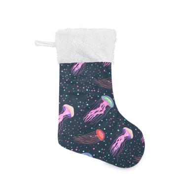 Imagem de xigua Meia de Natal de água-viva colorida, personalizada, grande, doces, presente pendurado, meias de Natal, decoração para decoração de festa de férias em família, lareira