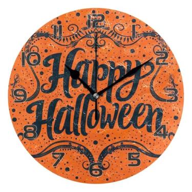 Imagem de YETTASBIN Relógio de parede Happy Halloween, silencioso, sem tique-taque, operado por bateria, relógio redondo decorativo criativo para cozinha, sala de estar, banheiro, decoração de escritório em