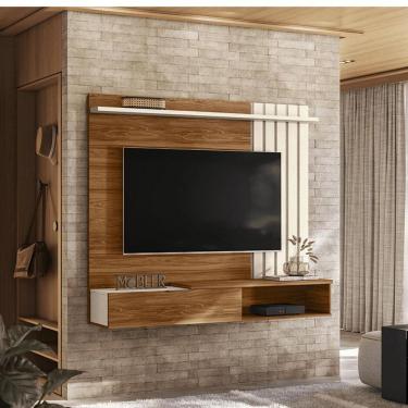 Imagem de Home Suspenso Vegas 1,60m Tv 65 Polegas Porta Basculante Nichos - Cinamomo Mel Perola Metalizado