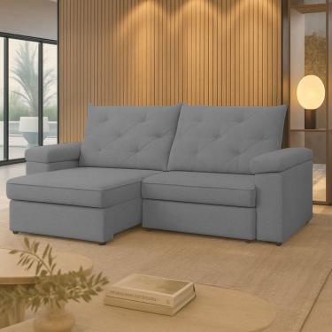 Imagem de Sofá Para Sala Reclinável Estofado Miami 210cm Linho Cinza