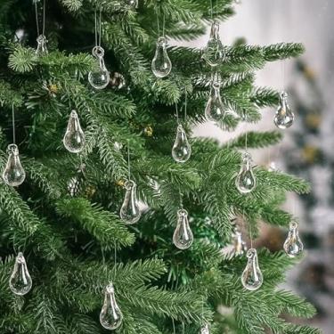 Imagem de LOYIM 30 peças de enfeites de Natal em forma de gota de vidro transparente, enfeites de cristal para pendurar, lustre de cristal, pingente de gota, pingentes de gelo, decorações para árvore de Natal