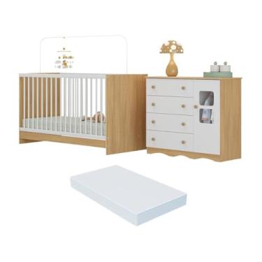 Imagem de Berço 3 em 1 com Colchão Incluso e Cômoda 1 Porta 4 Gavetas Serena Multimóveis Mp4753 Madeirado/branco