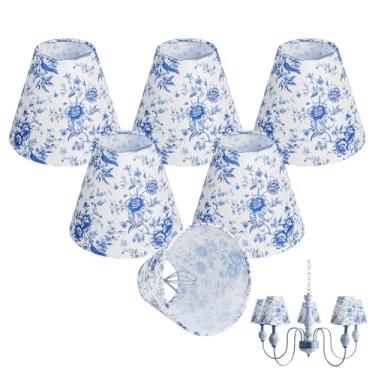 Imagem de NBEADS 6 peças de persianas de lustre, abajur chinês pequeno abajur de clipe de vaso sanitário para lustre de mesa, abajur de parede, azul floral, 15 x 13 cm