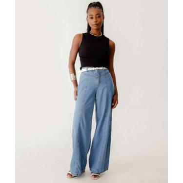 Imagem de Calça Jeans Wide Leg Bolsos Feminina-18068 - Vizzy, Jeans azul, 36