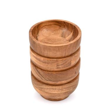 Imagem de EDHAS Tigelas de madeira de acácia Desert Bowl – Conjunto de 4 peças para aperitivos, porções de degustação, molhos e porções decorativas (12,7 cm x 12,7 cm x 5,7 cm)
