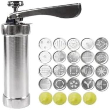 Imagem de Maquina de biscoito em aco inoxidavel com muitos moldes, rapida e duravel, portatil.