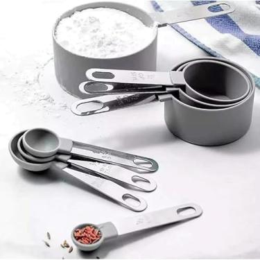 Imagem de Kit Medidor Culinário Inox 8 Peças Colher Copo Xícara Preto Cozinha Completa