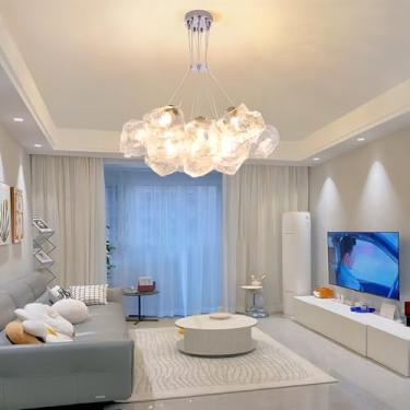 Imagem de Lustre para iluminação residencial, luminária de teto LED moderna, luminária pendente com cúpula de vidro regulável em formato de cubo de gelo, ideal para ilha de cozinha, quarto, sala de es