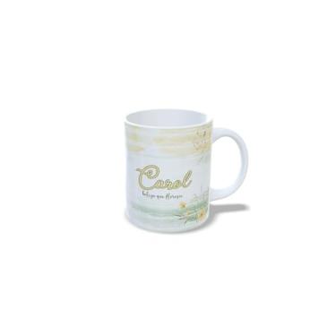 Imagem de Caneca de Cerâmica Personalizada Alice com Design Floral, Branco e Amarelo, 325 ml (c)