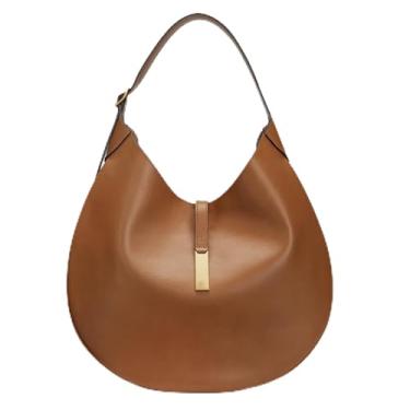 Imagem de Bolsa de ombro Hobo de luxo, patchwork de camurça e couro, design crescente, alças ajustáveis, adequada para trabalho, viagens, Marrom