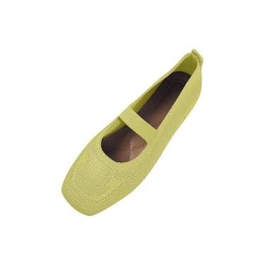 Imagem de Sapatos rasos femininos de cabeça redonda oca voando tecido respirável casual praia primavera verão versátil EU 36-43 Reino Unido 3,5-7 EUA 5,5-9 comprimento do pé 23-26,5 cm, Verde, 38