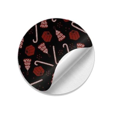 Imagem de Autocolantes Adesivos Redondos Natalinos 25 Unidades com Estampa de Pirulito e Árvore - Tamanho 50x50cm