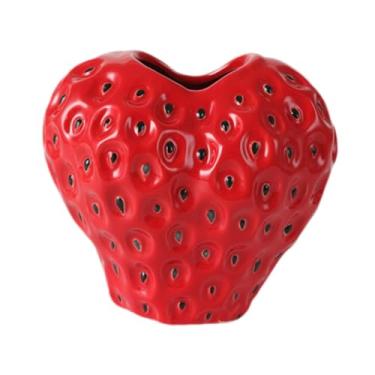 Imagem de Generic Vaso de cerâmica em formato de morango, ideal para decoração de mesa, entrada, escritório, estante ou presente, Red S