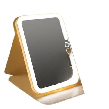 Imagem de Espelho Led Espelhos De Maquiagem Espelho De Maquiagem Com Led – Mesa Redonda Madeira Bambu Luz Branca Recarga Usb(Retangulo Branco)