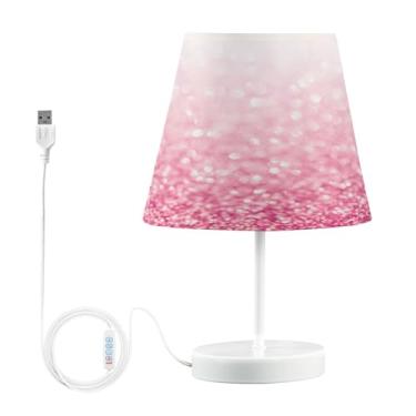 Imagem de Joisal Abajur de mesa de cabeceira branco e rosa com glitter, abajur de mesa pequeno, lâmpadas de leitura para cama, decoração de quarto de hóspedes