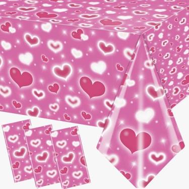 Imagem de TEMYAXU 3 peças, toalha de mesa para dia dos namorados, início dos anos 2000, com glitter, rosa, coração, toalha de mesa para dia dos namorados, dia de galentina, noivado, aniversário de casamento
