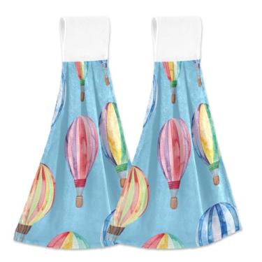 Imagem de Balões de ar quente arco-íris toalhas de mão penduradas para cozinha toalhas de chá de forno absorventes macias conjunto de 2, toalhas fofas personalizadas decoração de cozinha 18,2 x 14 polegadas