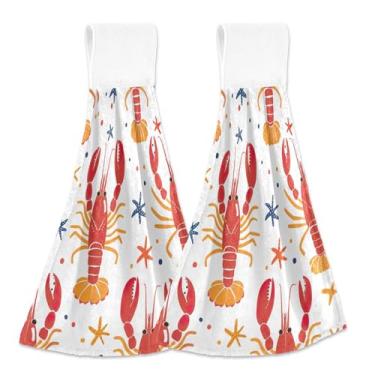 Imagem de Toalhas de cozinha penduradas no outono, conjunto de toalhas de forno branco lagosta com 2, toalhas de secagem de cozinha fofas macias e absorventes, 46 x 35 cm