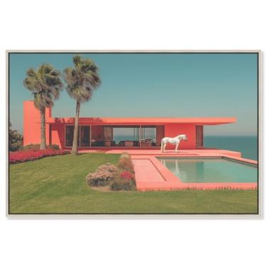 Imagem de Art Remedy Tela de fotografia retrô, 38 cm x 25 cm, moldura prata, cavalo da costa