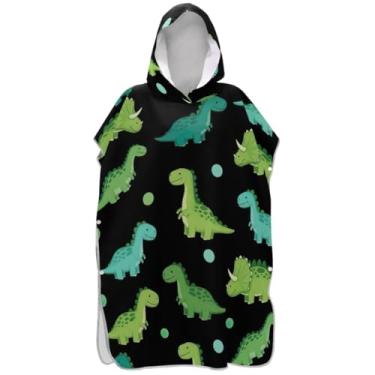 Imagem de Joisal Roupão preto trocável de dinossauros verdes fofos para adultos poncho de surfe com capuz toalha de natação bonito absorvente masculino feminino poncho com capuz