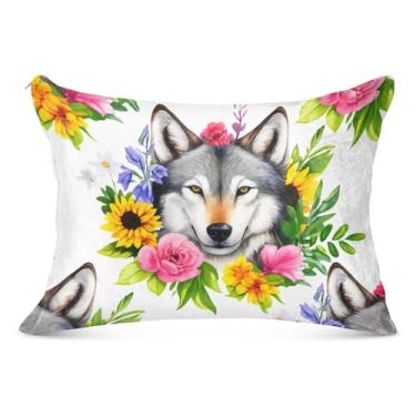 Imagem de Fronha decorativa de flanela branca com flores de lobo aquarela tamanho queen king fronha fofa macia para cama, tamanho king, 50,8 cm x 101,6 cm