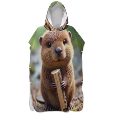 Imagem de Joisal Lindo poncho de surfe animal castor para adultos trocador de roupa de praia com capuz toalha de banho rápida ponchos adultos para mulheres