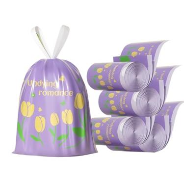 Imagem de 200 sacos de lixo de 4 galões com cordão e forro de plástico separado sem rasgos para banheiro, escritório, casa, quarto, pequenos sacos de cesta de lixo (tulipa roxa, 200 unidades)