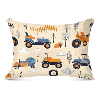 Imagem de Fronha decorativa grande de poliéster com árvore de trator de desenho animado grande padrão queen size fronha de cama fofa, tamanho do corpo, 53 cm x 137 cm