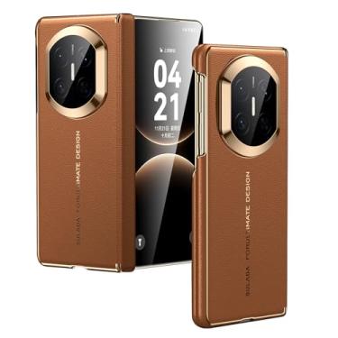 Imagem de POYUFRG Capa magnética para Huawei Mate X7, capa fina de couro genuíno galvanizado de luxo com capa de proteção de dobradiça para câmera, marrom, Mate X7