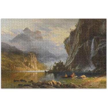 Imagem de Quebra-cabeça Albert Bierstadt Indians Art Landscape 500 peças para adultos, jogo de quebra-cabeça engraçado, presentes coloridos de paisagem, pintura a óleo, 50 x 35 cm