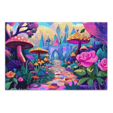 Imagem de Quebra-cabeça caprichoso castelo rosa cogumelo para adultos com letras nas costas quebra-cabeça de 1000 peças