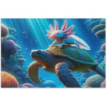 Imagem de Quebra-cabeça Axolotl Tartaruga Marinha, 1000 peças, presentes para adultos, para amantes de quebra-cabeças, família, arte colorida de animais, 75 x 40 cm