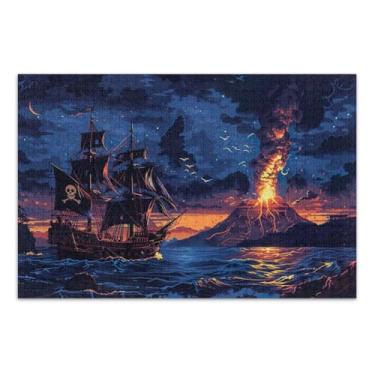 Imagem de Quebra-cabeça de vulcão de navio pirata, 500 peças, quebra-cabeça adulto com letras nas costas