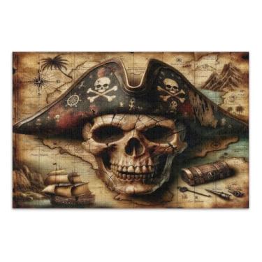 Imagem de Quebra-cabeça de 1000 peças com mapa do tesouro de caveira pirata para adultos, quebra-cabeças desafiadores para adultos com letras nas costas