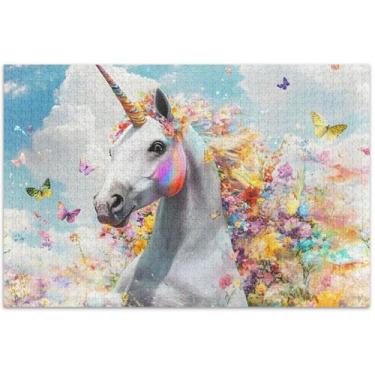 Imagem de Quebra-cabeça adulto floral iridescente de unicórnio colorido 500 peças presentes de jogos amigos família quebra-cabeças difíceis quebra-cabeça de arte animal, 51 x 35 centímetros
