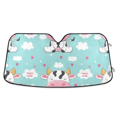 Imagem de Toldo de sol personalizado com desenho de vacas sorrisos, para para-brisas de carro, engraçado, retrátil, dobrável, para janelas dianteiras, automotivo, S, 134,6 cm x 59,7 cm