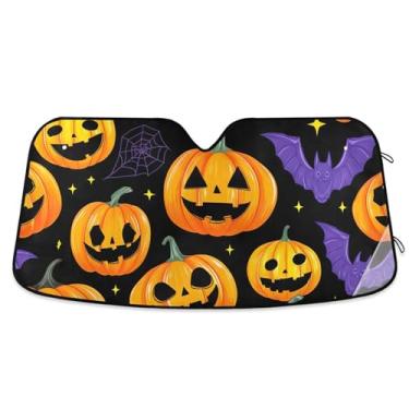 Imagem de Guarda-sol personalizado de morcego abóbora de Halloween para para-brisa de carro dobrável pára-brisa automotivo guarda-sol animal floral S, 134,6 cm x 59,7 cm