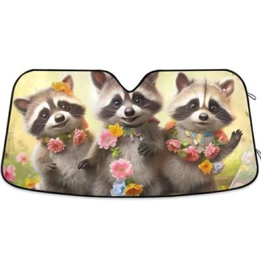 Imagem de Guarda-sol engraçado de flores de guaxinins para para-brisa de carro engraçado personalizado retrátil caminhão carro persianas para janelas dianteiras automotivas L, 144,8 cm x 80 cm