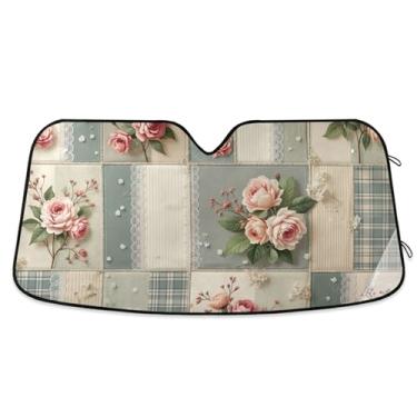 Imagem de Guarda-sol de carro com estampa floral vintage personalizada para-brisa dobrável para-brisa frontal floral animal M, 139,7 cm x 70,1 cm