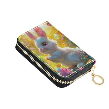 Imagem de Carteiras femininas de coelho branco coelho com porta-cartões pequeno com bloqueio de RFID à prova de digitalização com zíper e bolso para moedas