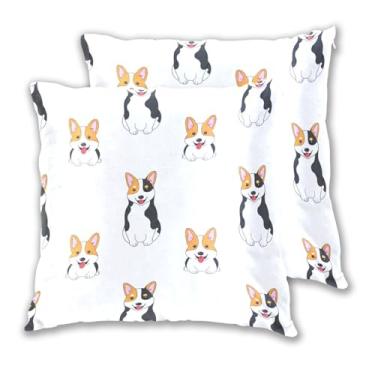 Imagem de Joitme Conjunto de 2 fronhas fofas de cachorro corgi amarelo branco com 2 fronhas decorativas para sofá, 40,6 x 40,6 cm, 2 peças