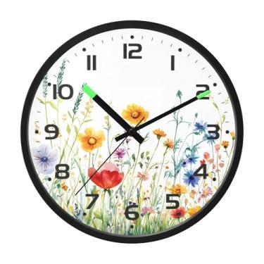 Imagem de SEHANY Herb Wildflower Relógio de parede silencioso sem tique-taque relógio redondo operado por bateria 30 cm controle de som luz noturna relógios de parede para sala de estar, cozinha, quarto