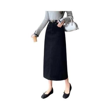 Imagem de Saia Lápis Vintage De Cintura Alta Em Corduroy Para Mulheres, Longa E 