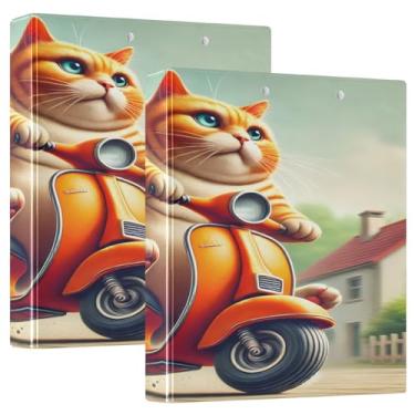 Imagem de Fichário para caderno de gato gordinho laranja com 3 anéis, 3 argolas grandes, pacote com 2 fichários de plástico