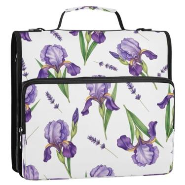 Imagem de Bolsa para fichário com 3 anéis de flores roxas em aquarela com alça, organizador de pastas de portfólio com zíper comporta 500 folhas para escola ou escritório