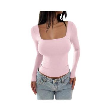 Imagem de Camiseta Básica Feminina De Manga Longa Com Decote Redondo Em Malha Ca