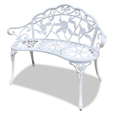 Imagem de LOERSS Banco de jardim, bancos externos de alumínio fundido, cadeira de pátio, estilo rosa floral, móveis ao ar livre para pátio, parque, gramado, quintal (cor: )